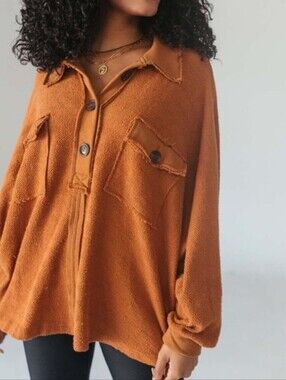 BUCKETLIST rust orange cotton Terry Henley oversized top